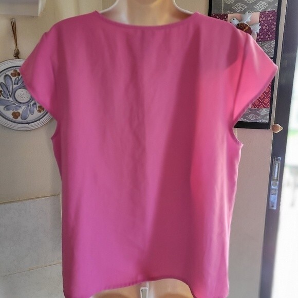 Alex Marie Pink Business Casual Short Sleeve Boat Neck Blouse Large - Picture 4 of 4